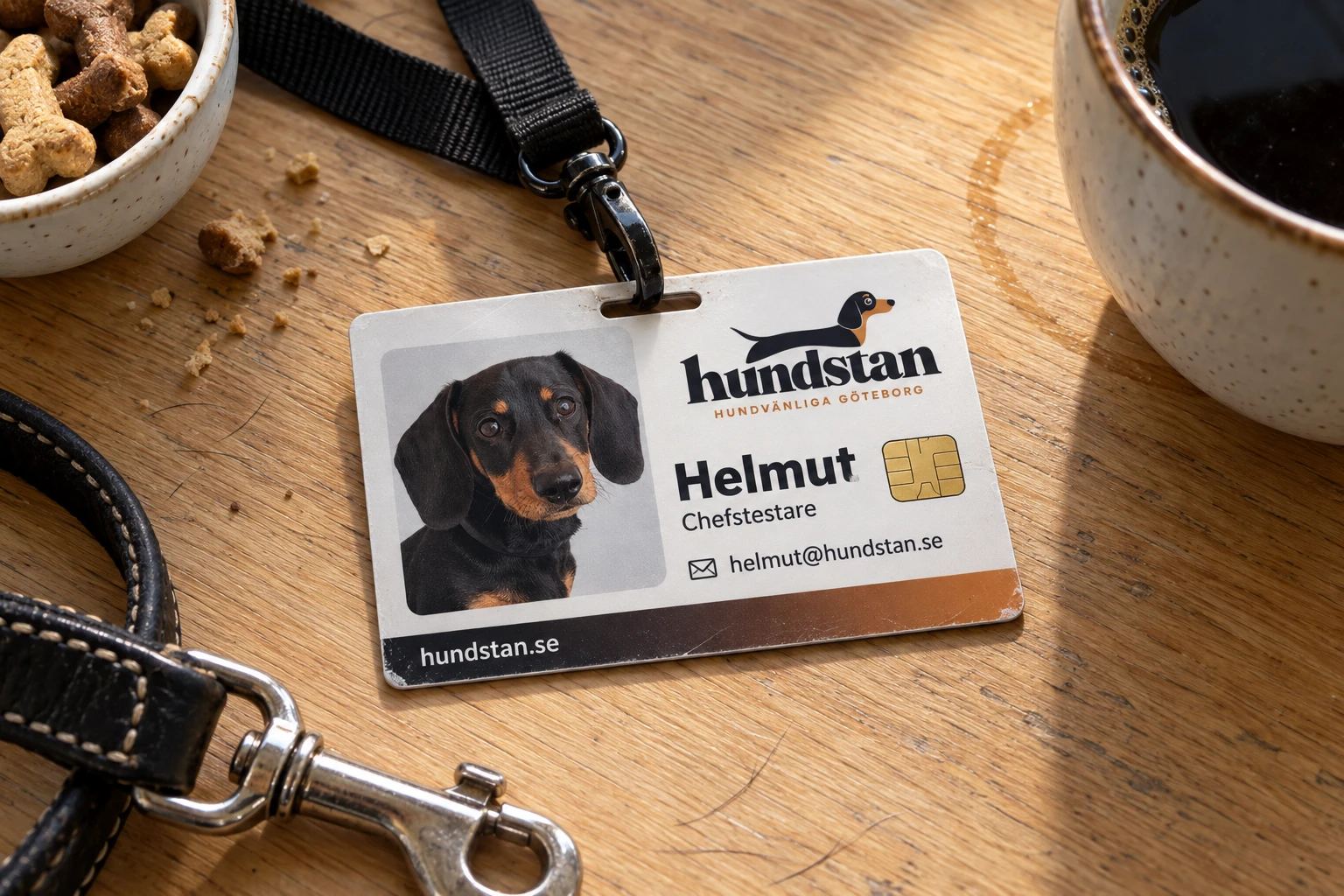 Helmuts id-kort: Helmut, Chefstestare, helmut@hundstan.se